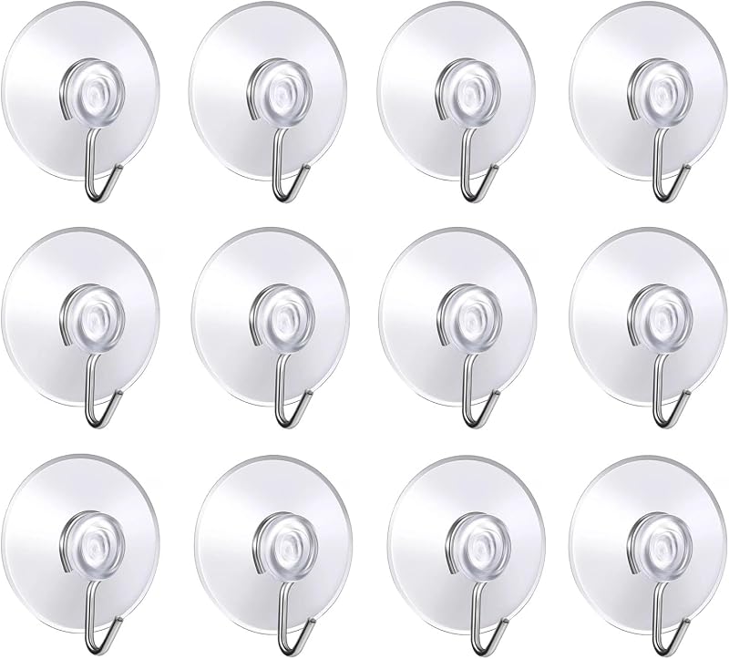 Navoys 12pk 40mm Suction Cup Hooks PVC Metal Window Glass Bath Kitchen Towel