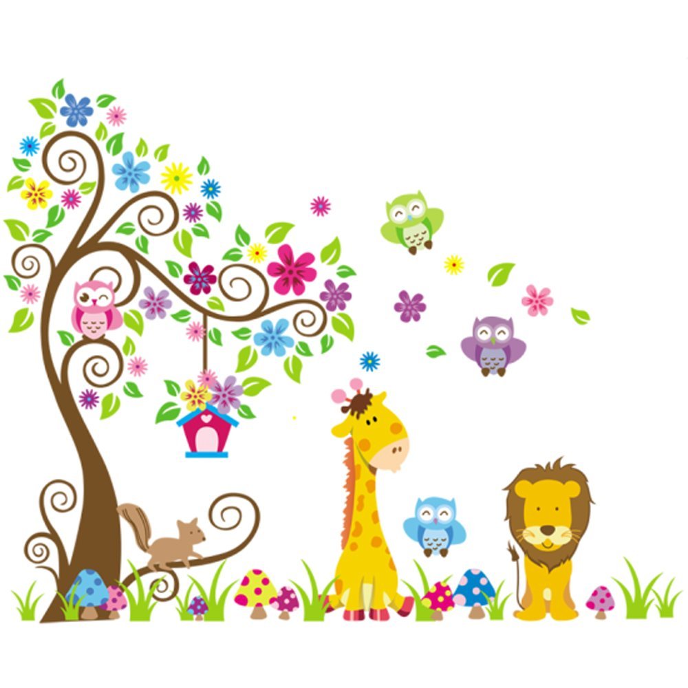 Rainbow Fox Jungle stickers murali adesivi murali civetta albero Rainbow Fox Jungle stickers murali adesivi murali civetta albero animali leone giraffa per la decorazione della scuola materna arte della parete murale per