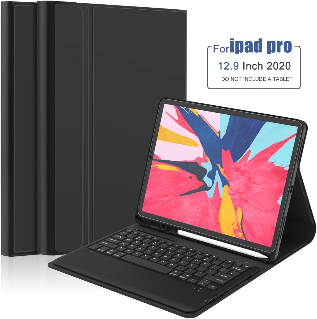 TORUBIA for iPad Pro 12.9 Inch 2020 Bluetooth Keyboard Case, Detachable Bluetooth Keyboard Case Cover with Pencil Holder Slim Leather Folio Smart Cover with Auto Wake/Sleep Function, Black