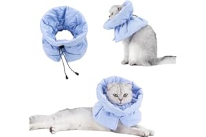 TORJOY Cat Recovery Collar, Soft Adjustable Cone for Cats and Kittens, Lightweight Waterproof Elizabethan Collar for After-Surgery Care, Prevent Licking and Scratching, Neck Protector for Pets（Light Blue,M）