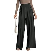 ODODOS Chiffon Flowy Pleated Wide Leg Pants for Women Lightweight High Waist Trouser with Pockets-27/29" /31" Inseam