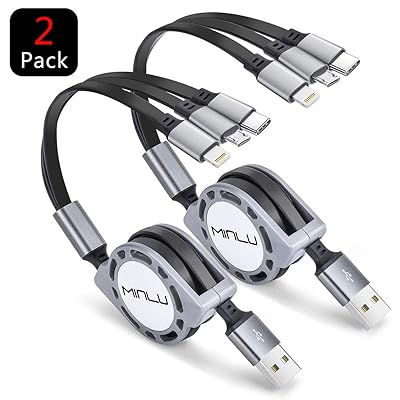 Minlu 2 ខ្ចប់ខ្សែសាក ៣.០A ដែលអាចដកបានលឿនខ្សែសាក ៤ ហ្វាត / ១,២ ម៉ែត្រ 3 -in- 1 ខ្សែសាកយូអេសប៊ីជាមួយទូរស័ព្ទ / ប្រភេទស៊ី / មីក្រូយូអេសប៊ីសម្រាប់ទូរស័ព្ទ / ស្មាតហ្វូន / ស្មាតហ្វូន Galaxy / ភីកសែល / សូនី / LG/ក្រុមហ៊ុន HTC (ប្រផេះ)