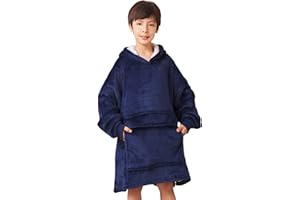 CHOKOTER Blanket Hoodie Kids, Oversized Wearable Blanket Sweatshirt with Hood Pocket&Sleeves, Soft Thick Flannel Sherpa Hooded Blanket for Teens Boys Girls