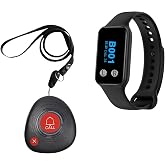 Wireless Call Button System Pager System 400ft Range Waterproof Call Buttons &amp; Watch Receiver with Vibration Alert for Elderly Care Restaurant Bar Cafe Service (1 Receiver 200VT +1 Button M2B)