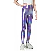 Gnainach Girls Metallic Leggings High Waisted Kids Yoga Pants Stretch Shiny Running Dance Tights for Teen School Workout