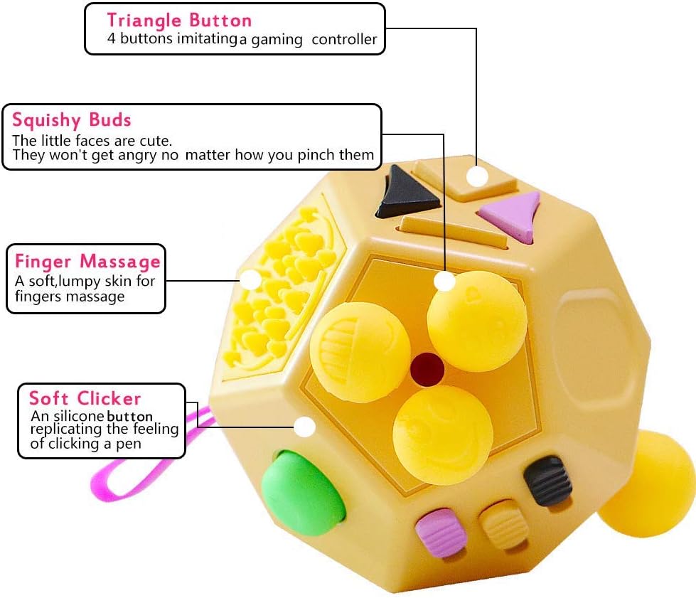 Amazon Com Wczc 12 Side Fidget Cube Fidget Toys Cube Relief Stress And Anxiety Depression Anti For Kids And Adults With Add Adhd Ocd Autism Yellow Normal Toys Games