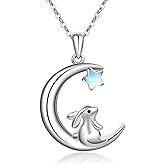 ONEFINITY Rabbit Necklace Sterling Silver Moon Bunny Pendant Necklace Mothers Day Gifts for Women Mom