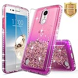 LG Risio 2 Case(M154 4G LTE), LG Rebel 2 Case(4G LTE), LG K4 2017 Case(L58VL) with [Tempered Glass Screen Protector], NageBee Quicksand Liquid Floating Glitter Flowing Bling Diamond Case -Pink/Purple