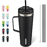 BJPKPK Insulated Tumbler with Handle, 26oz Insulated Tumblers with Lid and Straw, Stainless Steel Metal Water Bottles, Coffee Travel Mugs, Cups, Black