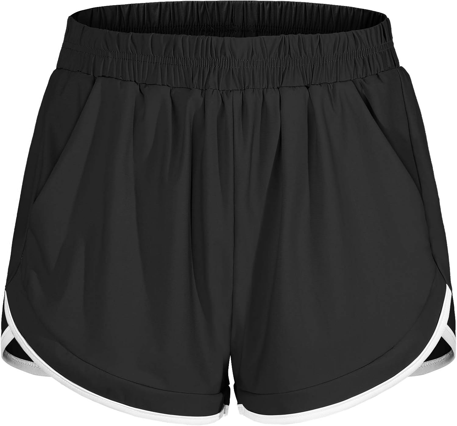 Blevonh Women Elastic Waist Double Layer Casual Running Shorts with Side Pockets: Clothing