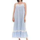 Alexander Del Rossa Women's Victorian Sleeveless Long Cotton Nightgown | Long nightgown, soft and comfortable, with lace trim. Wear it as a sleep dress or house dress.