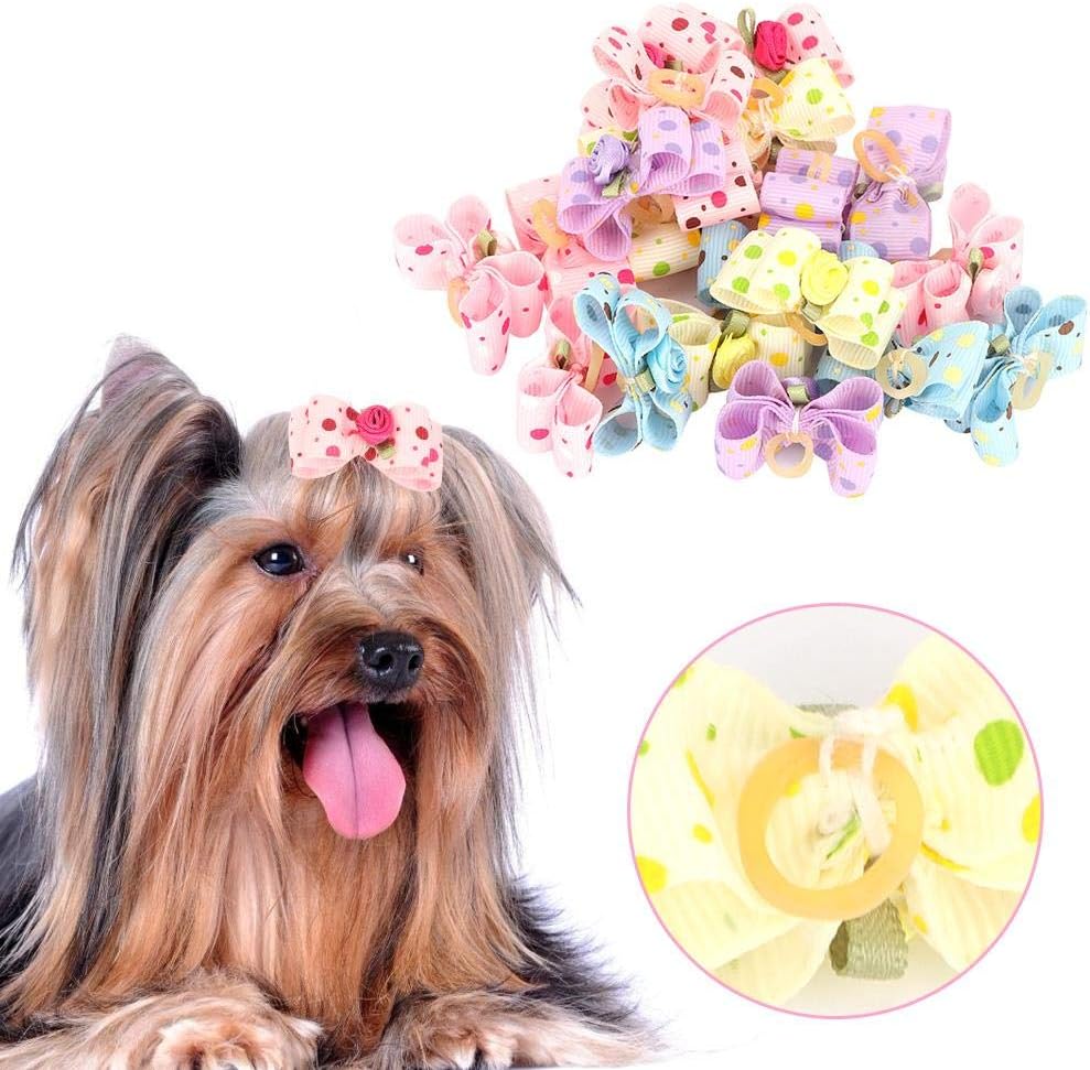20Pcs Dog Cat Double Layer Bow Rubber Bands Pet Bowknot Hair Rope Lovely Pet Topknot Pet Grooming Headwear Pet Puppy Teddy Hair Bows Accessories - Image 4