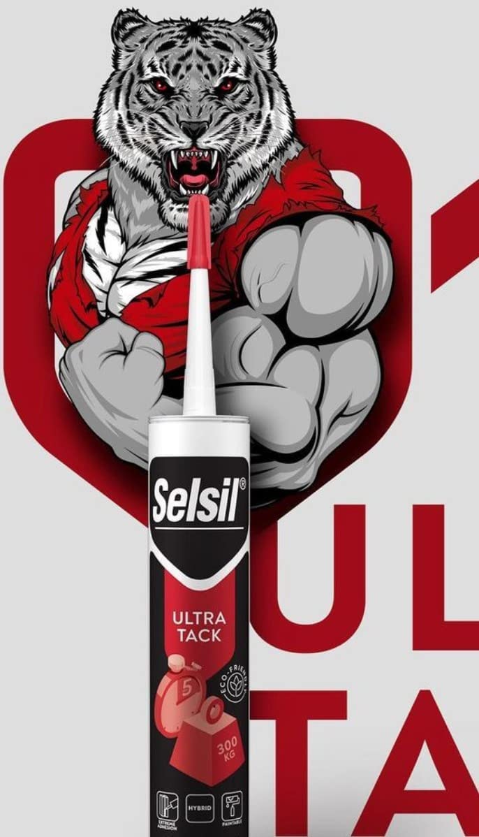 SELSIL Ultra Tack 660 LBS (300 Kg) Carrying Capacity, Hybrid & Paintable Bonding Glue, Super Glue, Wood Glue, Adhesive Glue, Bonds in 5 Seconds, Waterproof Mounting White Glue, 9.80 Fl oz. (290 ml)