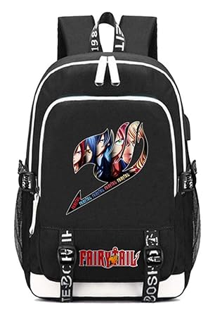 Cosstars Fairy Tail Anime Backpack Schultasche Laptop-Rucksack mit USB-Ladeanschluss und Kopfhöreranschluss /5