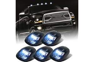 AMEXMART 5X White LED Cab Lights Smoked Cab Roof Running Top Marker Light Compatible for Dodge Ram 1500 2500 3500 4500 5500 2003-2018 Pickup Trucks