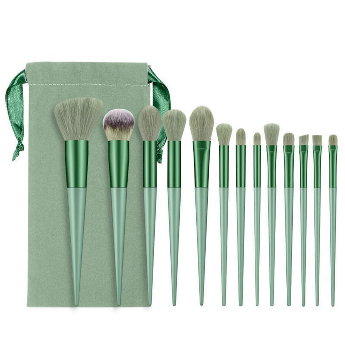 ZKSXOA 13-Piece Makeup Brushes Sets,Face and Eye Make-up Brushes for Foundation, Powder, Concealers, Blush, and Eyeshadow,with Bag,Green