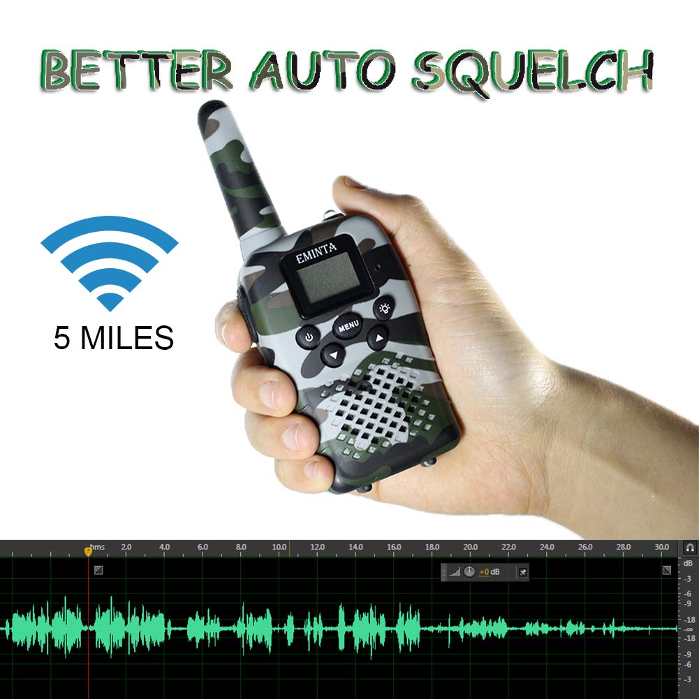 EMINTA Rechargeable Kids Walkie Talkies, 5 Miles Long Range 22 Channels 2 Way Radios with Flashlight LCD Screen VOX, 2020 Best Toys for Boys Girls Outdoor Adventure (Camo Gift Box)