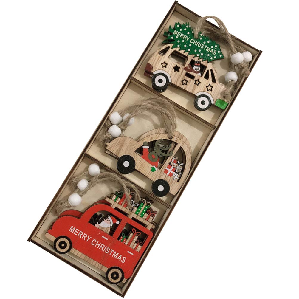 TOYANDONA 9pcs Christmas Wooden Chip Color Painted Santa Claus Xmas Tree Car Wooden Cutout Label Reusable Present Wrapping Tag Holiday for Children Kids