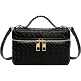 Women's Square Box Crossbody Purse Mini Woven L19 Satchel Bag | Trendy Faux Leather, Small Braided Shoulder Handbag, Dual Zipper, Gold Hardware, Top Handle, Adjustable Strap for Travel Work