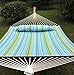 ZENY Double Hammock Quilted Fabric Hammock with Pillow for 2 Person Wood Spreader Bar Hammock Swing for Indoor Outdoor Patio Yard