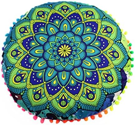 Meyerlbama Pillow Cover, Indian Mandala Floor Pillows Round Bohemian Cushion Pillows Cover Case Cushions (F, S)
