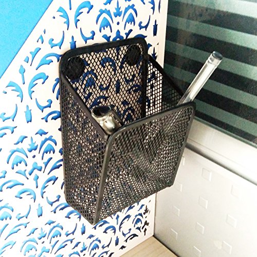 Lzttyee Magnetic Metal Mesh Pencil Holder Storage Basket for Refrigerator/Whiteboard/Magnetic Surface in Kitchen or Office (Black)
