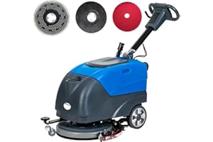 ELIFECENTER Emotor Walk Behind 15" Brush Floor Scrubber Machine, Battery Powered Hand-Push Commercial Industrial Floor Scrubber Machine 34.65''X22.83''X26.77'' (Blue)