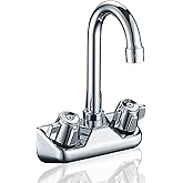 Bathfinesse Kitchen Sink Faucet Wall Mount 4" Center Commercial Kitchen Sink Faucet with 3-1/2" Gooseneck Spout Two Knob Handles Brass Constructed Mixer Tap Chrome Polished