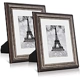 Picture Photo Frames 8x10 with 5x7 Mat,Set of 2 Pack,Distressed Antique Brown.