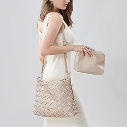 JINMANXUE Women Boston Bag Woven Vegan Leather