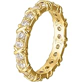 Qitian Gold CZ Wedding Band Rings for Women, Cubic Zirconia Stackable Ring Set, Simulated Diamond 14K Engagement Ring, Thin Stacking Band, Gift for Her