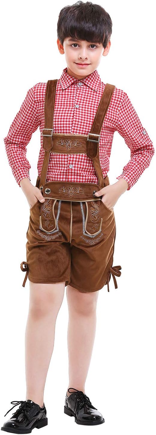 Paniclub Oktoberfest Costume Bavarian Men Toddler Kids Uniform Lederhosen Shorts with Hat