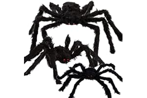 UMEELR Halloween Realistic Giant Spider Decoration, 3PCS Scary Hairy Spiders Large Fake Spiders Props for Halloween Indoor Outdoor Yard Garden Lawn House Wall Party Decor (24" 36" 60")