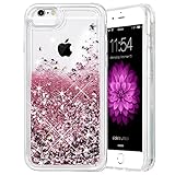 Caka iPhone 6 6S 7 8 Case, iPhone 6S Glitter Case with Tempered Glass Screen Protector Bling Flowing Floating Luxury Glitter Sparkle Soft TPU Liquid Case for iPhone 6 6S 7 8 (4.7 inch) (Rose Gold)