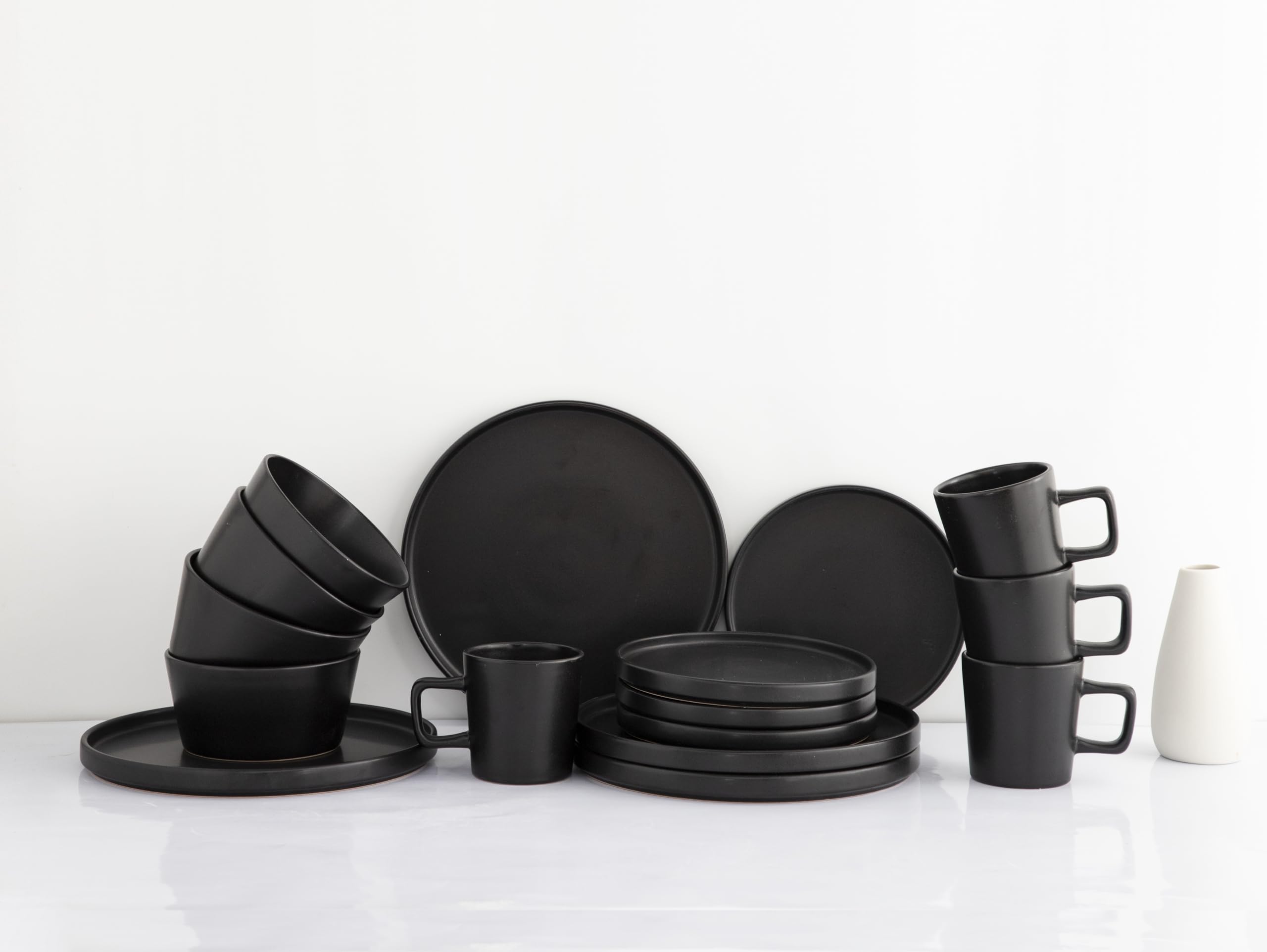 Photo 1 of Scoacha 16-Piece Black Ceramic Dinnerware Set for 4 – Modern Matte Finish Dinner Set – Dishwasher & Microwave Safe – Elegant Stoneware Dining Set for Everyday & Special Occasions