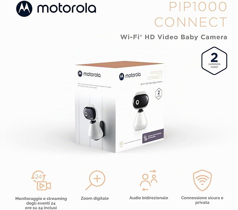 Baby Monitor PIP1000 con Telecamera - Telecamera per bambini con controllo tramite app - Baby Monitor - Visione notturna e comunicazione bidirezionale - Montaggio a parete - Bianco