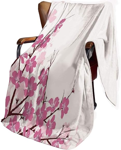 Amazon アジアの装飾 ひざ掛け 枝と日本の桜さくら春時間フラワーガーデン芸術的なイラスト ブランケット フランネル シープ調 ボア ふんわり 柔らかい肌触り 150cm X 130cm ピンクホワイト ブランケット 毛布 オンライン通販
