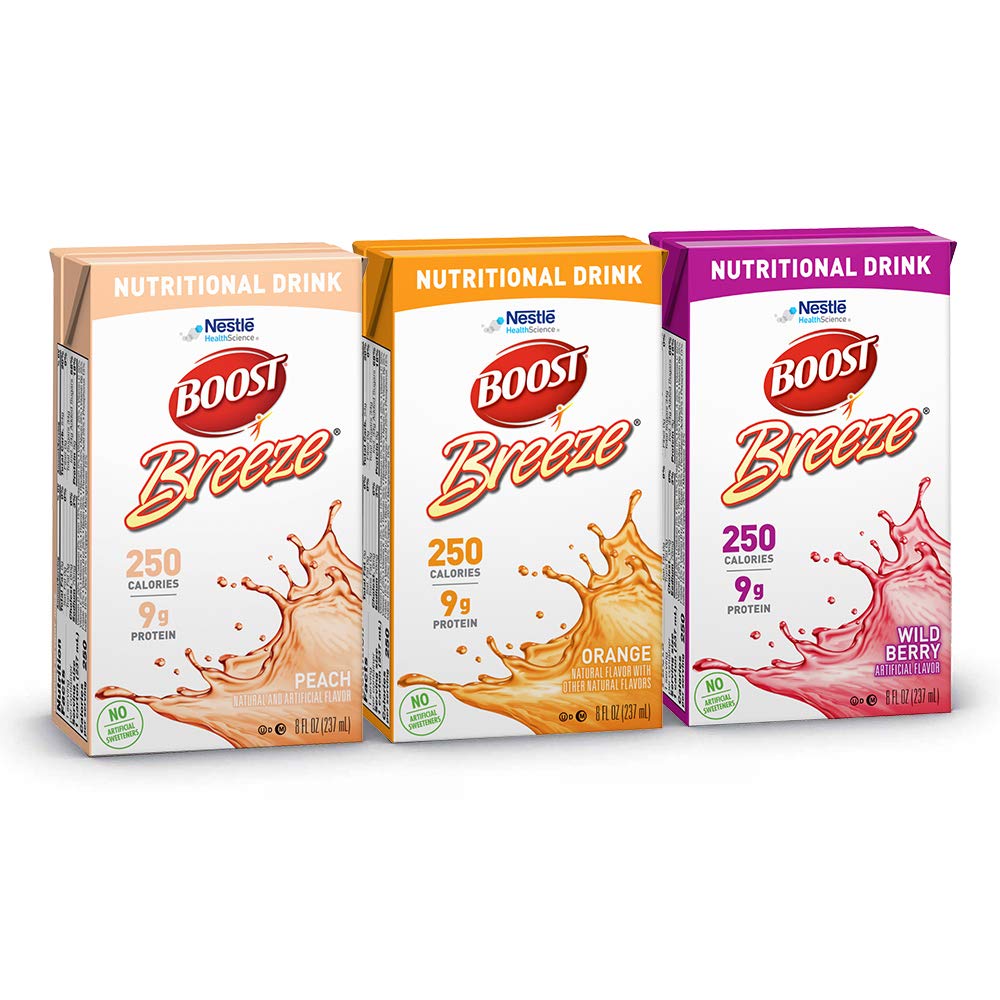 Boost Breeze, Variety Case, Orange, Peach, & Wild Berry, 8 Ounce Boxes