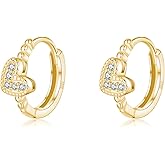 SLUYNZ 925 Sterling Silver CZ Love Hoop Earrings for Women Teens Small Heart Huggie Earrings