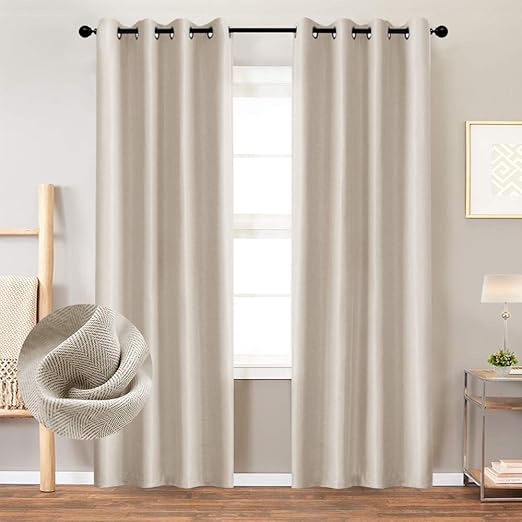 Amazon Com Curtains 95 Inch Beige Textured Herringbone Curtains