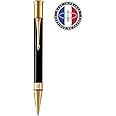 PARKER Duofold Ballpoint Pen, Classic Black with Gold Trim, Medium Point Black Ink Refill