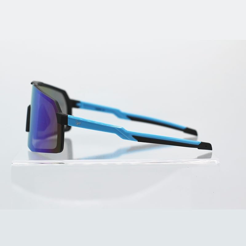 Gafas de Sol Polarizadas con 3 Lentes Intercambiables | Gafas de ciclismo | Bici de Montaña | Ciclismo | Running | UV 400 Anti Viento - Hombre y Mujer (Azul)
