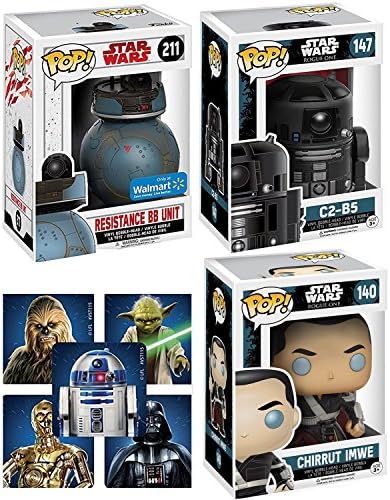 Pop! Vinyl Figure Star Wars Resistance Funko BB Unit Pop! Exclusive #211 Last Jedi & C2-B5 Droid Unit #184 Rogue One + Chirrut Imwe #184 Character Bobble-Head Set figures & Sticker Pack