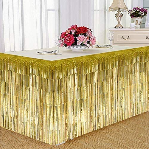 Wifehelper Table skirt with fringe, suitable for round table, rectangular, gold, silver, purple (gold)