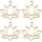 Beebeecraft 1 Box 20Pcs Lotus Flower Charms 18K Gold Plated Brass Tibetan Style Flat Flower Charms for Jewelry Making
