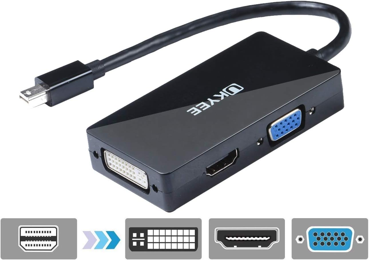 Mini Display Port DP to HDMI DVI VGA Adapter,UKYEE Mini Displayport Converter Thunderbolt Compatible 3 in 1 1080P for Mac, 2015 MacBook Pro Air, iMac, Surface Pro3 Pro4, Google Chromebook,PC,