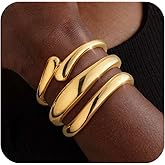 Honsny 2-3Pcs Chunky Gold Bangle Bracelets for Women Non Tarnish Stackable 14K Gold Plated Charm Cuff Bracelet Stack for Women Trendy Dainty Big Bangles Waterproof Jewelry Fashion Gifts