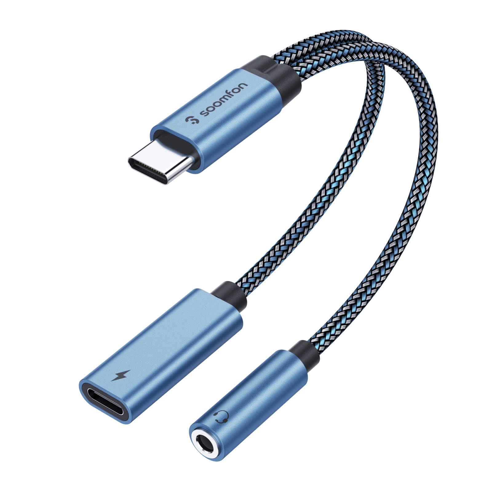 SOOMFON USB C to 3.5mm Jack Headphones and Charger Adapter, 2 in 1 USB Type C to Aux Adapter with PD 60W Fast Charging Cable, for for iPad Pro 2020, Galaxy S20+, Pixel 4 XL and More(Blue)