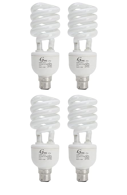 Made in India - 27 Watt - CFL Spiral (Compact Fluorescent Light) - Pack of 4 Bulbs - ISO 9001 2008 certified - Glean Lights