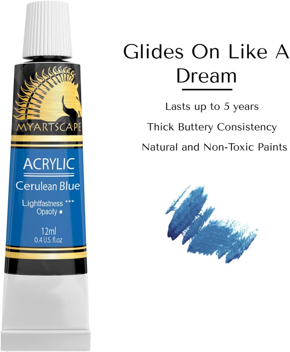 Acrylic Paint Set - Artist Quality Paints for Painting Canvas, Wood, Clay, Fabric, Nail Art, Ceramic & Crafts - 12 x 12ml Heavy Body Colors - Rich Pigments - Professional Supplies by MyArtscape